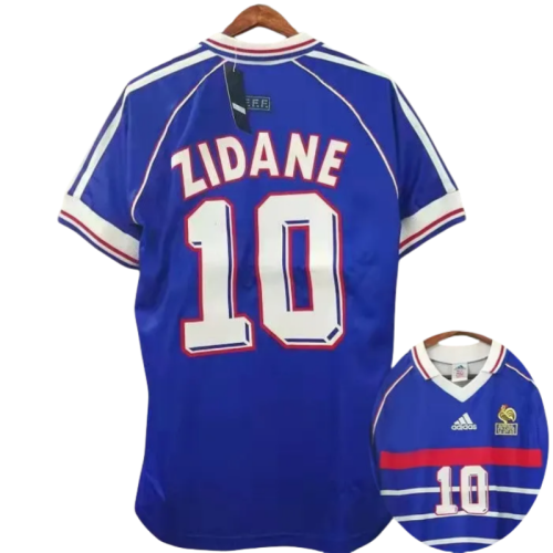 1998 ZIDANE #10 France Home Retro Soccer Jersey(右胸带小字)