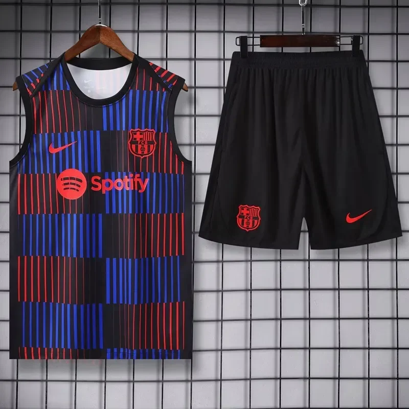 25-26 Mens Barcelona Red blue Vest Short traning suit