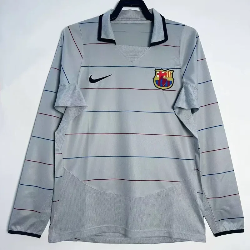 2003-2004 Mens  Barcelona Away Long Sleeve Retro Soccer Jersey