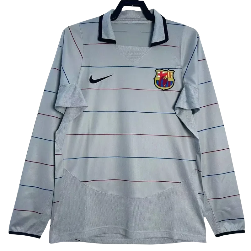 2003-2004 Mens  Barcelona Away Long Sleeve Retro Soccer Jersey