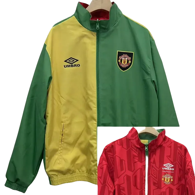 24-25 Man Utd Green Yellow Retro Double Sided Windbreaker