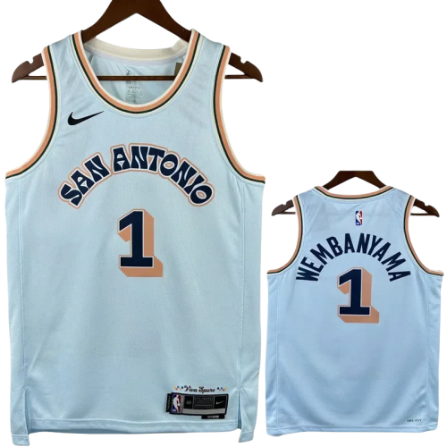 24-25 SA Spurs WEMBANYAMA #1 Light blue City Edition Top Quality Hot Pressing NBA Jersey