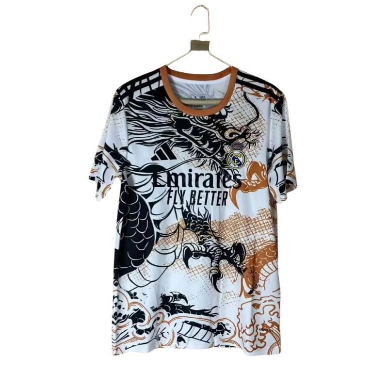 24-25 Mens Real Madrid  Black and white orange  Special Edition Fans Soccer Jersey