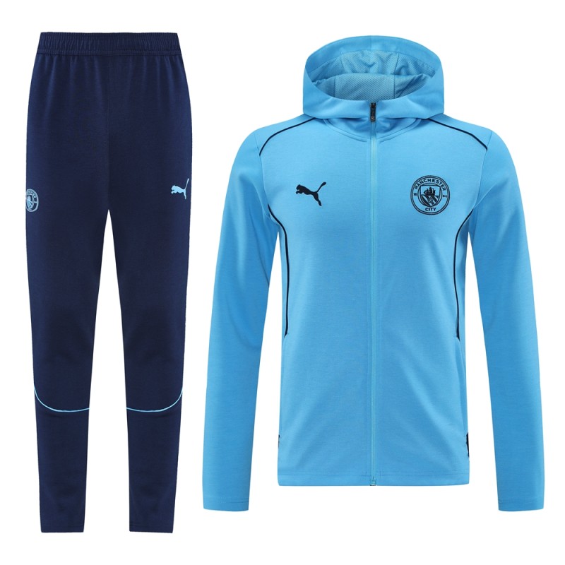2024/25 Mens Manchester City Hoodie Sweatshirt + Pants Training Suit Sky blue