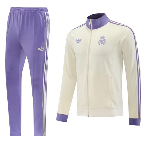Mens Real Madrid Jacket + Pants Training Suit Light Beige2024/25