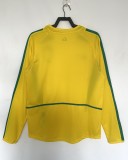 2002 Brazil Home Long Sleeve Retro yellow  Soccer Jersey