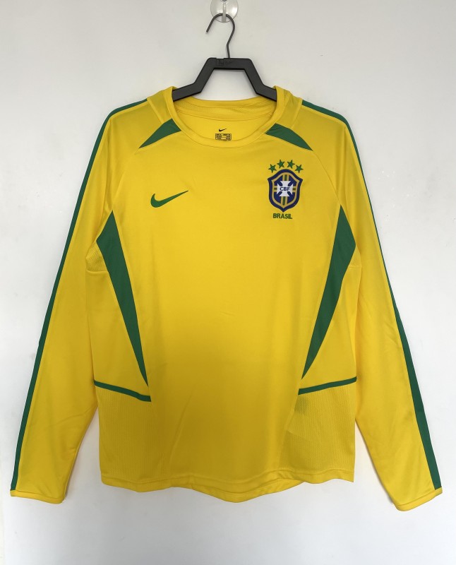 2002 Brazil Home Long Sleeve Retro yellow  Soccer Jersey