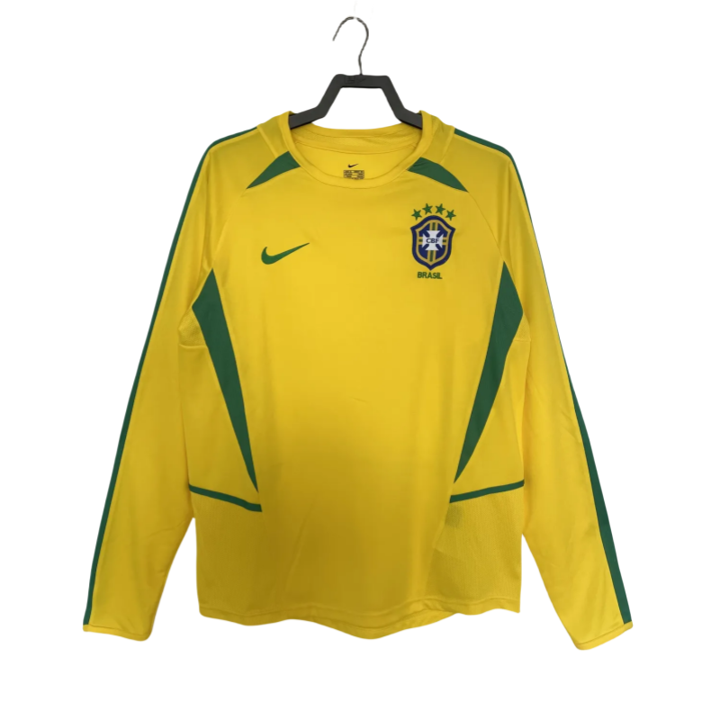 2002 Brazil Home Long Sleeve Retro yellow  Soccer Jersey