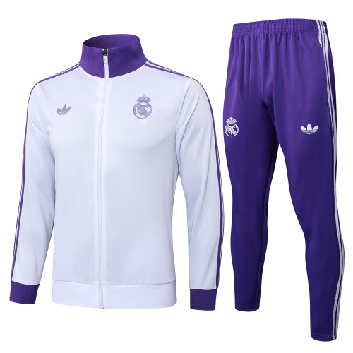 24-25 KIDS  Real Madrid  White Retro  Jacket Training Suit