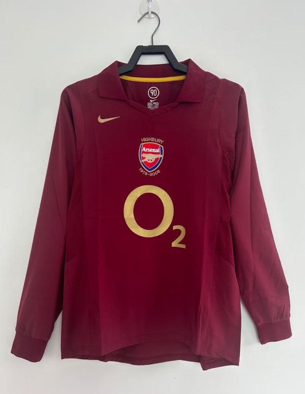 2005-06  Mens Arsenal  red home Retro Jersey Long Sleeve