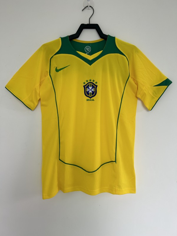2004 Brazil Home Yellow Retro Soccer Jersey