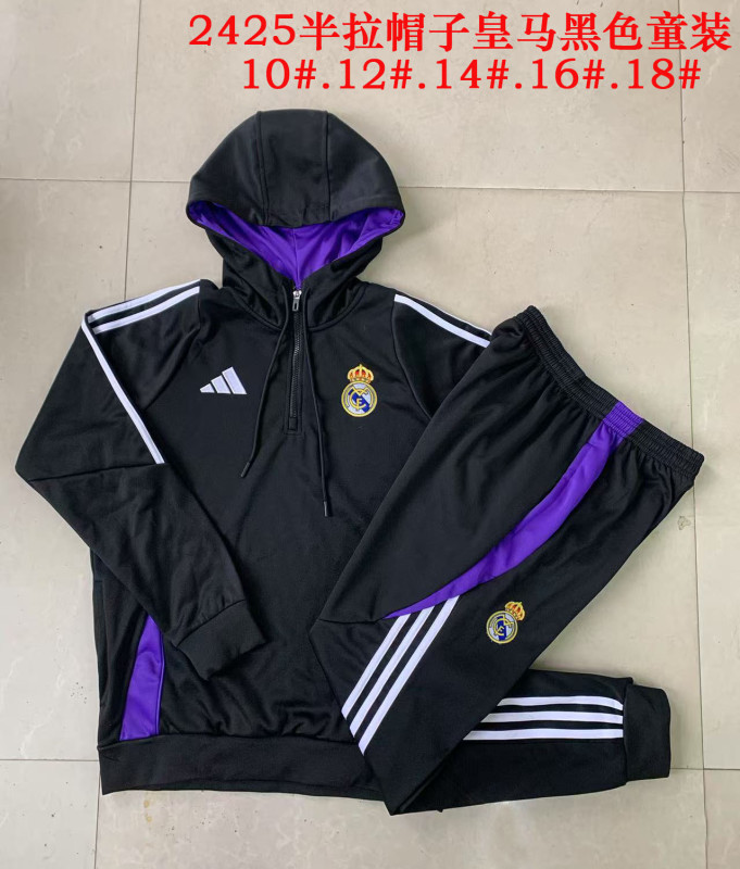 24-25 Real Madrid  Kids black hoodie Half Pull Special Edition