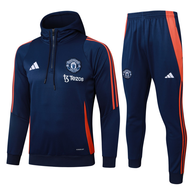 2024/25 Mens Manchester United hoodie Royal Blue Half Pull Tracksuit