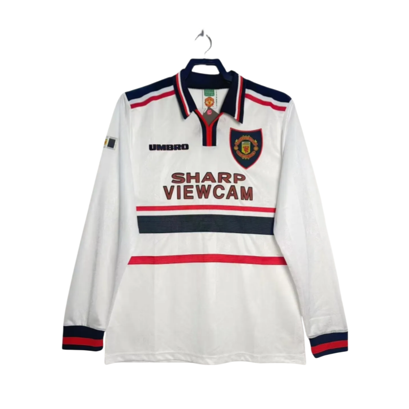1998-99 Retro  Mens Manchester United White  Away Jersey Long Sleeve