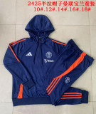 2024/25 Mens Manchester United Kids hoodie Royal Blue Half Pull Tracksuit