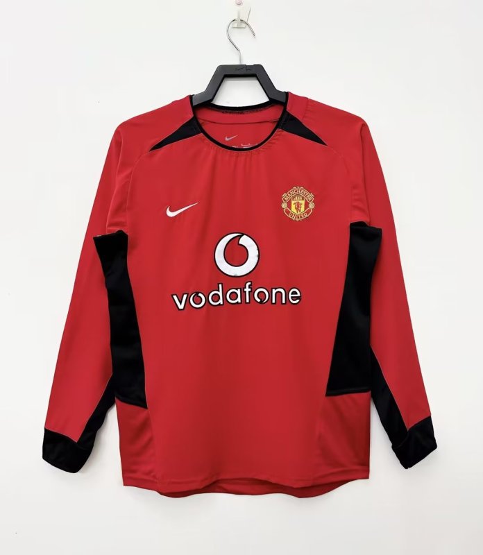 2002-04 Mens Manchester United red Retro home Long Sleeve Jersey