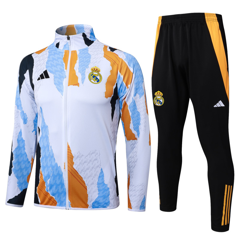 2024/25 Mens Real Madrid Jacket + Pants Training Suit White yellow