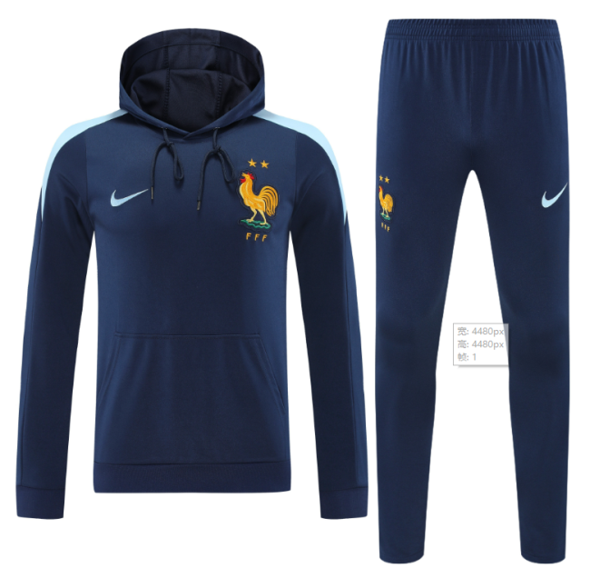 24-25 France blue Hoodie Sweatshirt + Pants Training Suit
