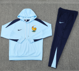 24-25 France Cyan Hoodie Sweatshirt + Pants Training Suit