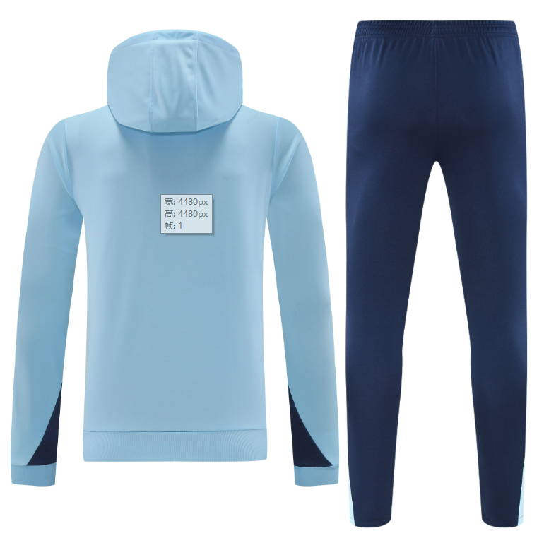 24-25 France Cyan Hoodie Sweatshirt + Pants Training Suit