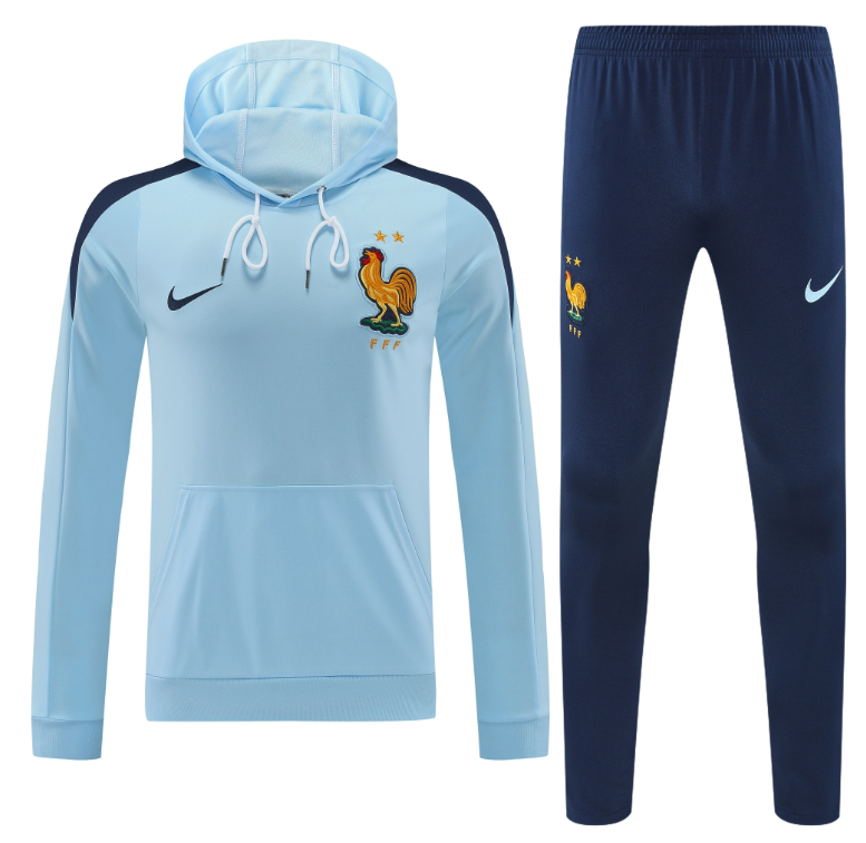 24-25 France Cyan Hoodie Sweatshirt + Pants Training Suit
