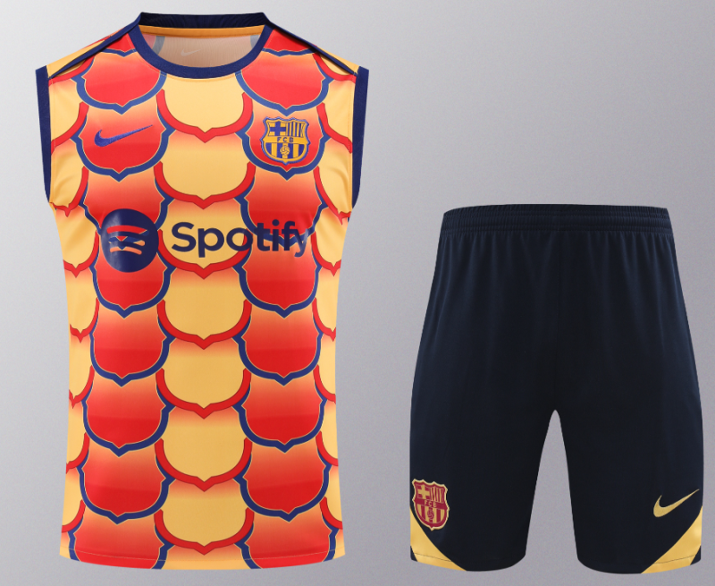 2024-25 Mens Barcelona reddish yellow Vest Short traning suit