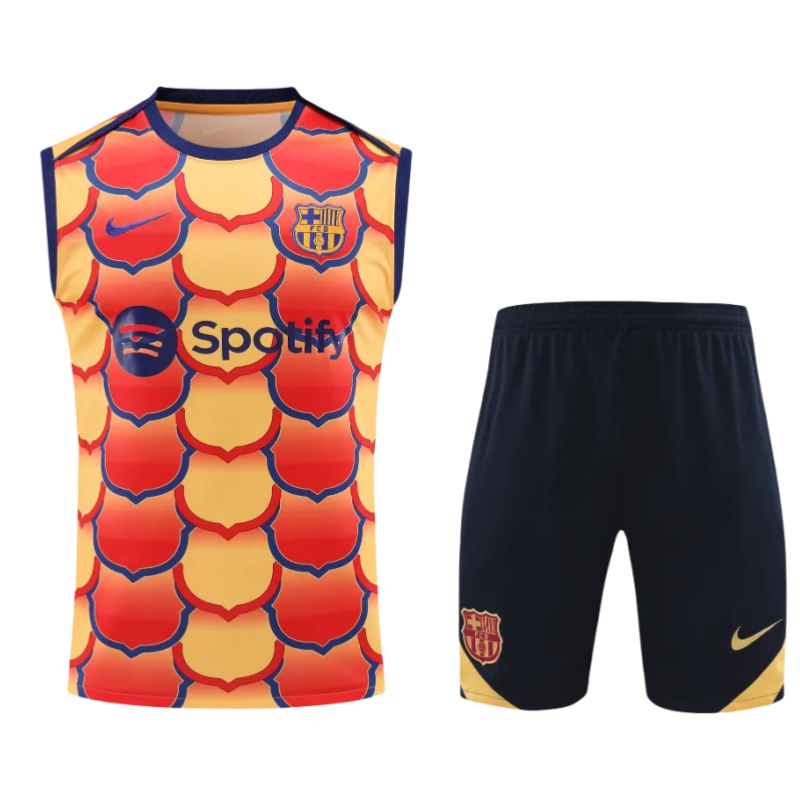 2024-25 Mens Barcelona reddish yellow Vest Short traning suit