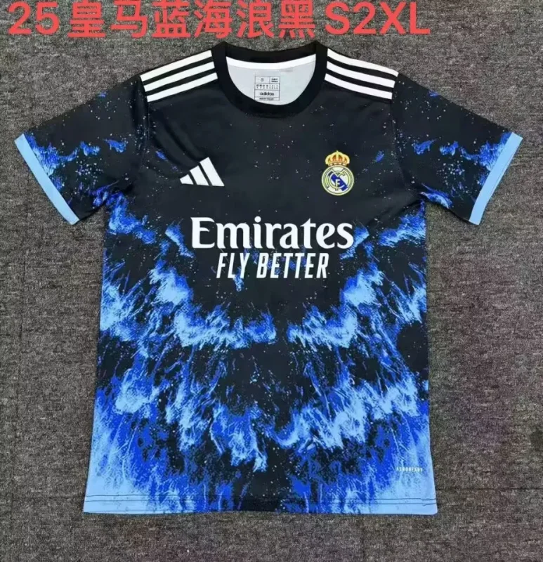 2025-26 Mens Real Madrid Blue Wave Black Soccer Jersey