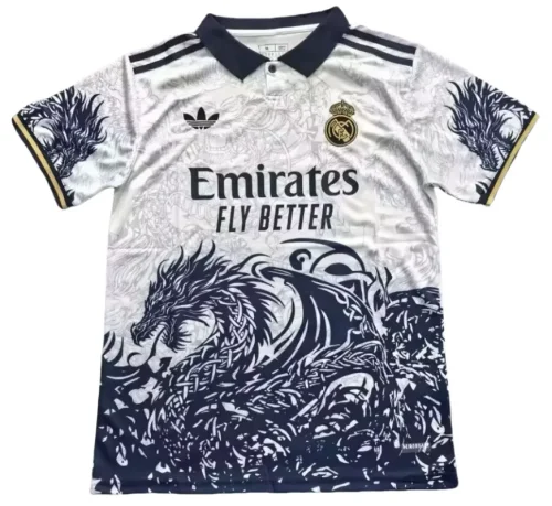 2025-26 Mens Real Madrid POS White Blue Dragon Soccer Jersey
