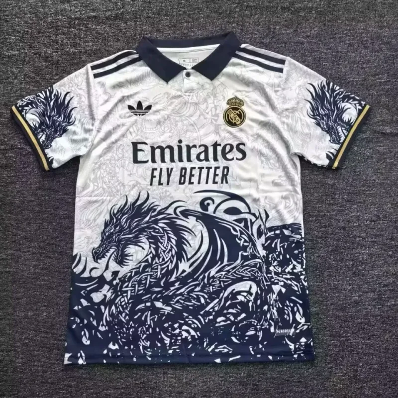 2025-26 Mens Real Madrid POS White Blue Dragon Soccer Jersey