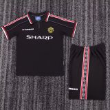 1998-99 Kids Retro Manchester United black Away Soccer Jersey