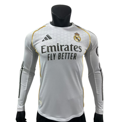 2025-26Mens  Real Madrid white Home Long Sleeve Player Version Soccer Jersey