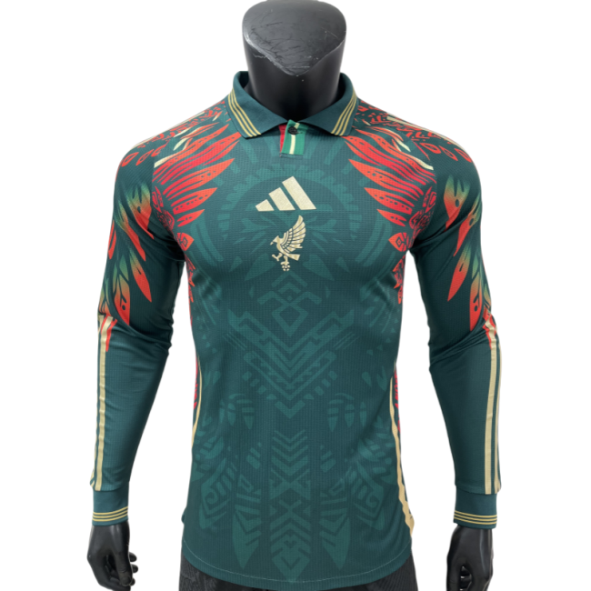 2025-26 Mens Mexico green Special  Edition Player Long Sleeve Soccer Jersey