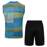 2025-26 Mens Real Madrid Blue green stripes vest Training Short Suit
