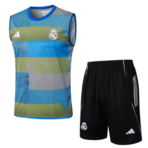 2025-26 Mens Real Madrid Blue green stripes vest Training Short Suit