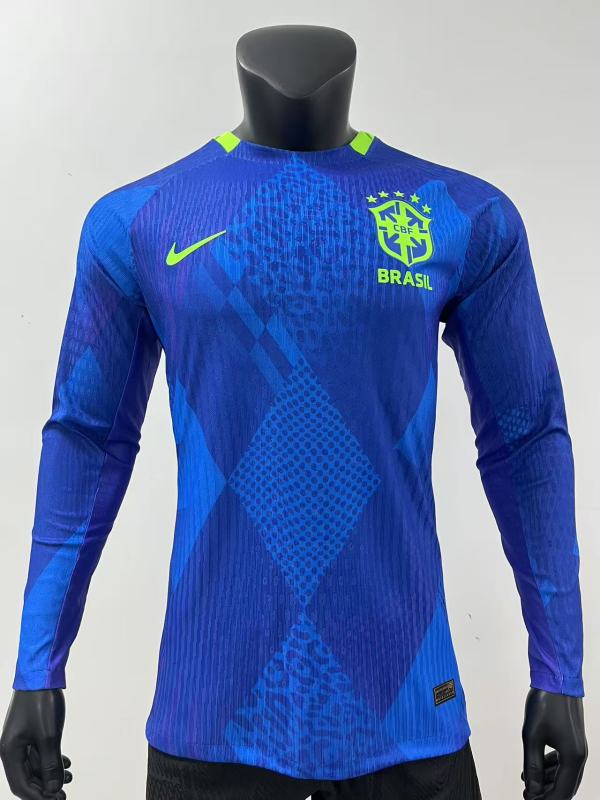 2025-26 Mens Brazil blue away  Player Long sleeve soccer jersey