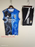 2025-26 Mens Real Madrid Blue Double Dragon Pattern  vest Training Short Suit