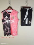 2025-26 Mens Real Madrid pink Double Dragon Pattern  vest Training Short Suit