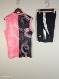 2025-26 Mens Real Madrid pink Double Dragon Pattern  vest Training Short Suit