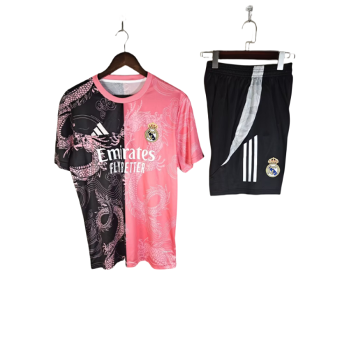 2025-26 Mens Real Madrid pink Double Dragon Pattern  Training Short Suit