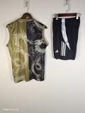 2025-26 Mens Real Madrid yellow Double Dragon Pattern  vest Training Short Suit