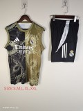 2025-26 Mens Real Madrid yellow Double Dragon Pattern  vest Training Short Suit