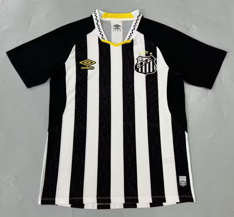 2526 Mens  Santos away Black and white soccer jersey
