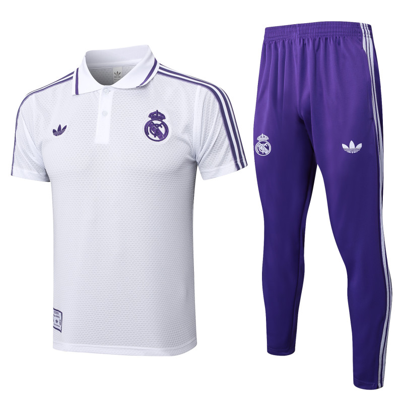 2025-26 Mens Real Madrid Polo  white Retro version Short traning suit