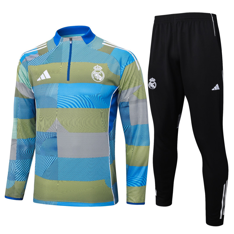2024/25 Mens Real  Madrid Blue green stripe inkje  Half-pull Training Suit