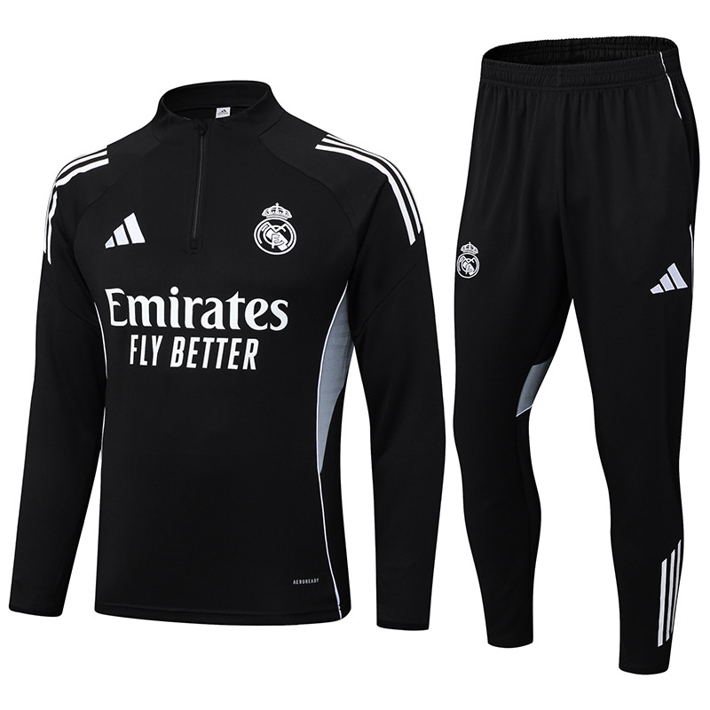 2025-26 Mens Real  Madrid black Half-pull Training Suit