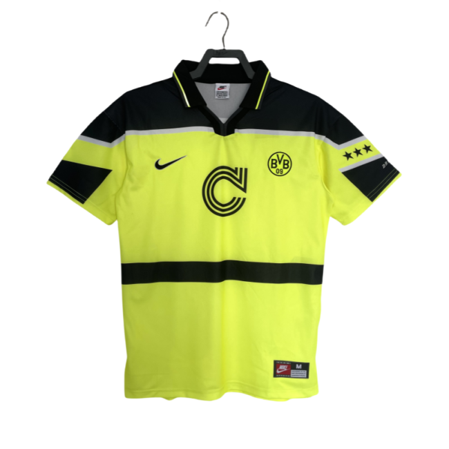 1996-97 Retro Mens Borussia Dortmund yellow Home soccer Jersey