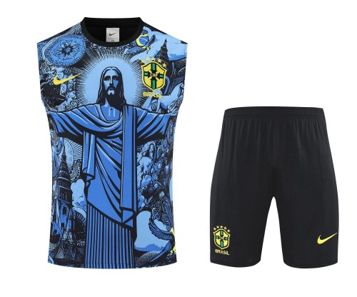 2025-26 Mens Brazil blue  vest  Short Training Suit
