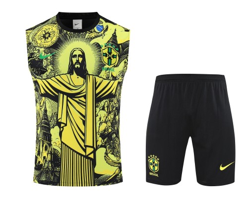 2025-26 Mens Brazil yellow  vest  Short Training Suit