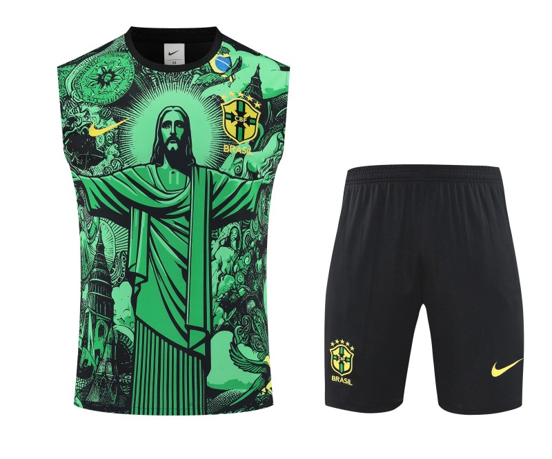 2025-26 Mens Brazil green vest  Short Training Suit
